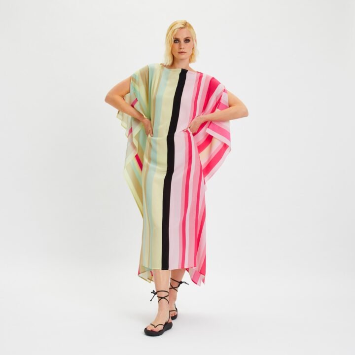 Vibrant Striped Kaftan in Soft Silk Crepe