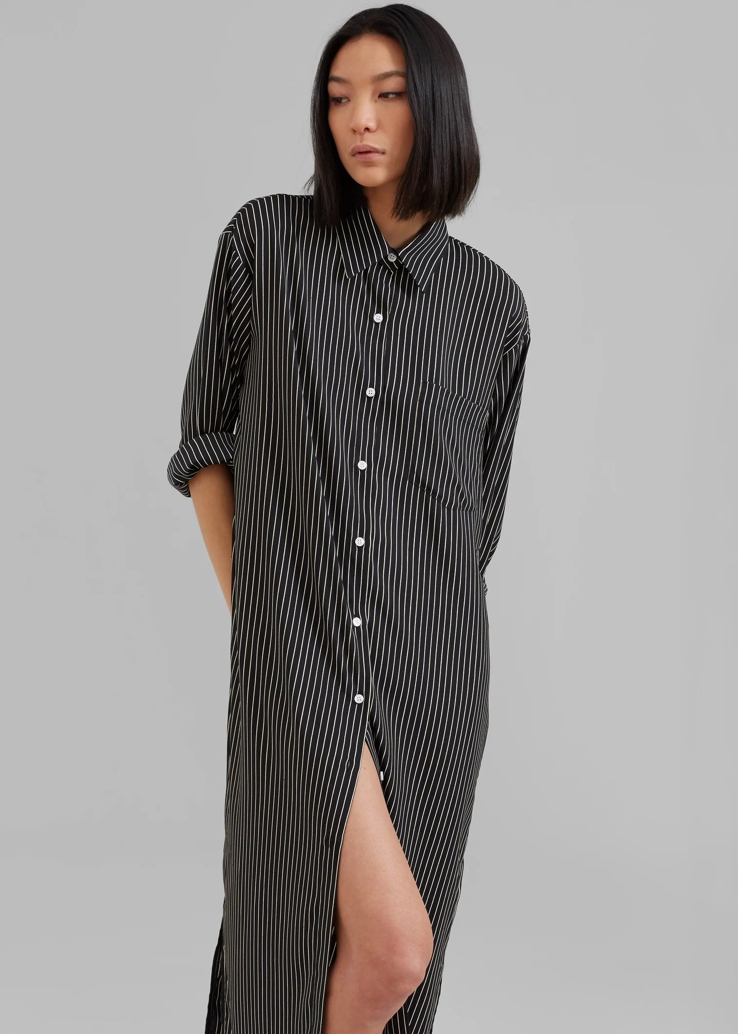 Black Pinstriped Shirt Dress – Classic Meets Cool