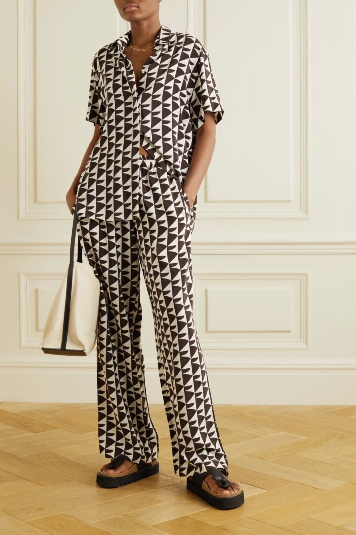 Russian Satin Geometric Print Lounge Set