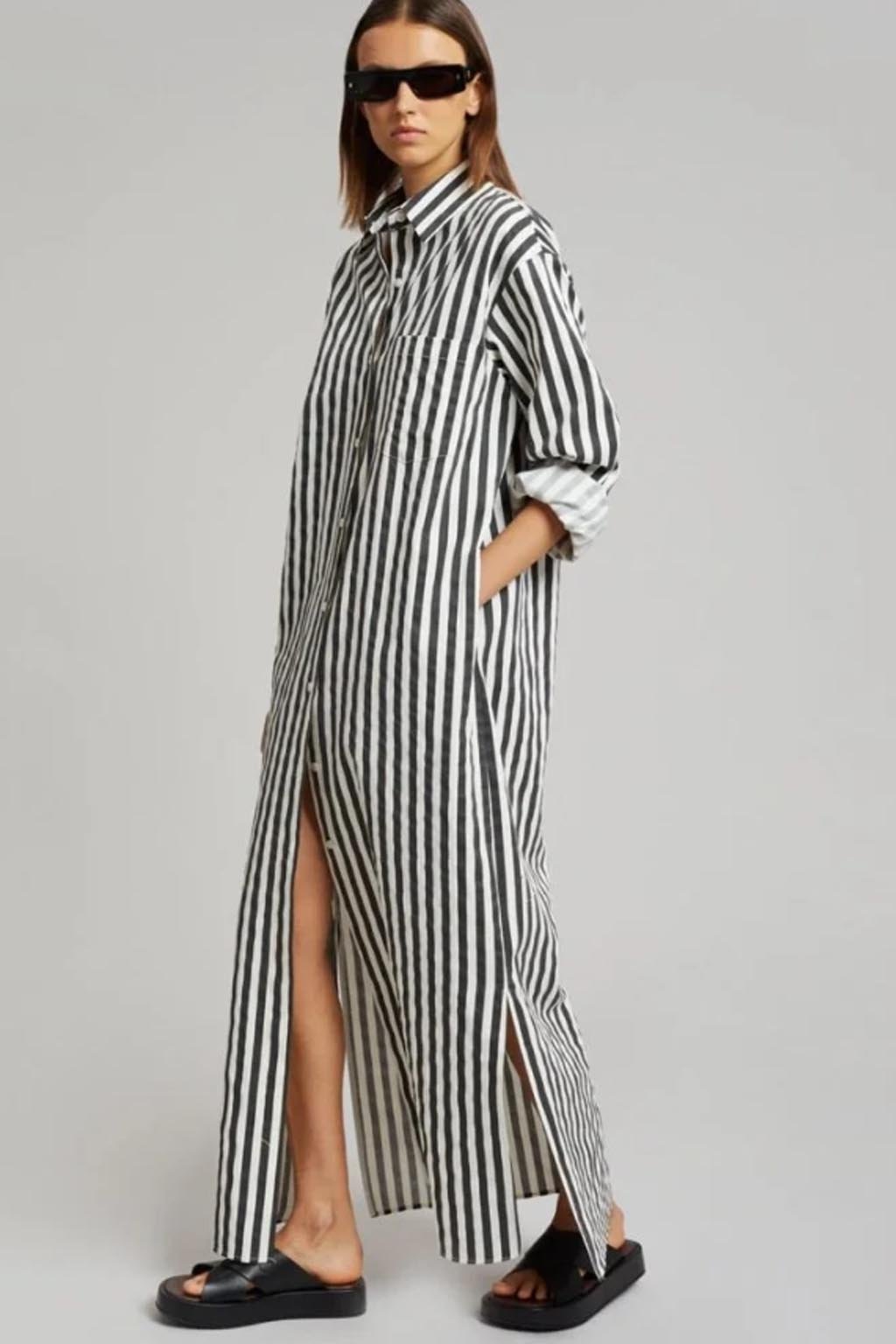 Vertical Striped Oversized Shirt Dress