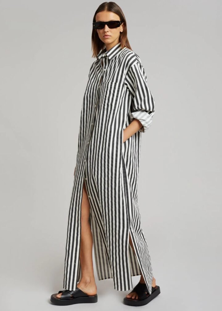 Vertical Striped Oversized Shirt Dress