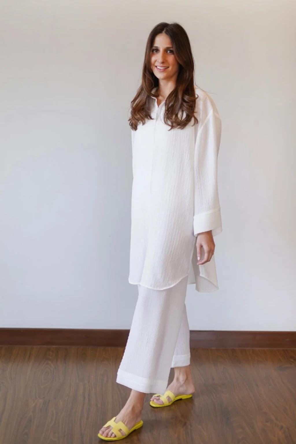 Elegant Co-Ord Set in Zubric Bubble Fabric with Contrast Sleeves