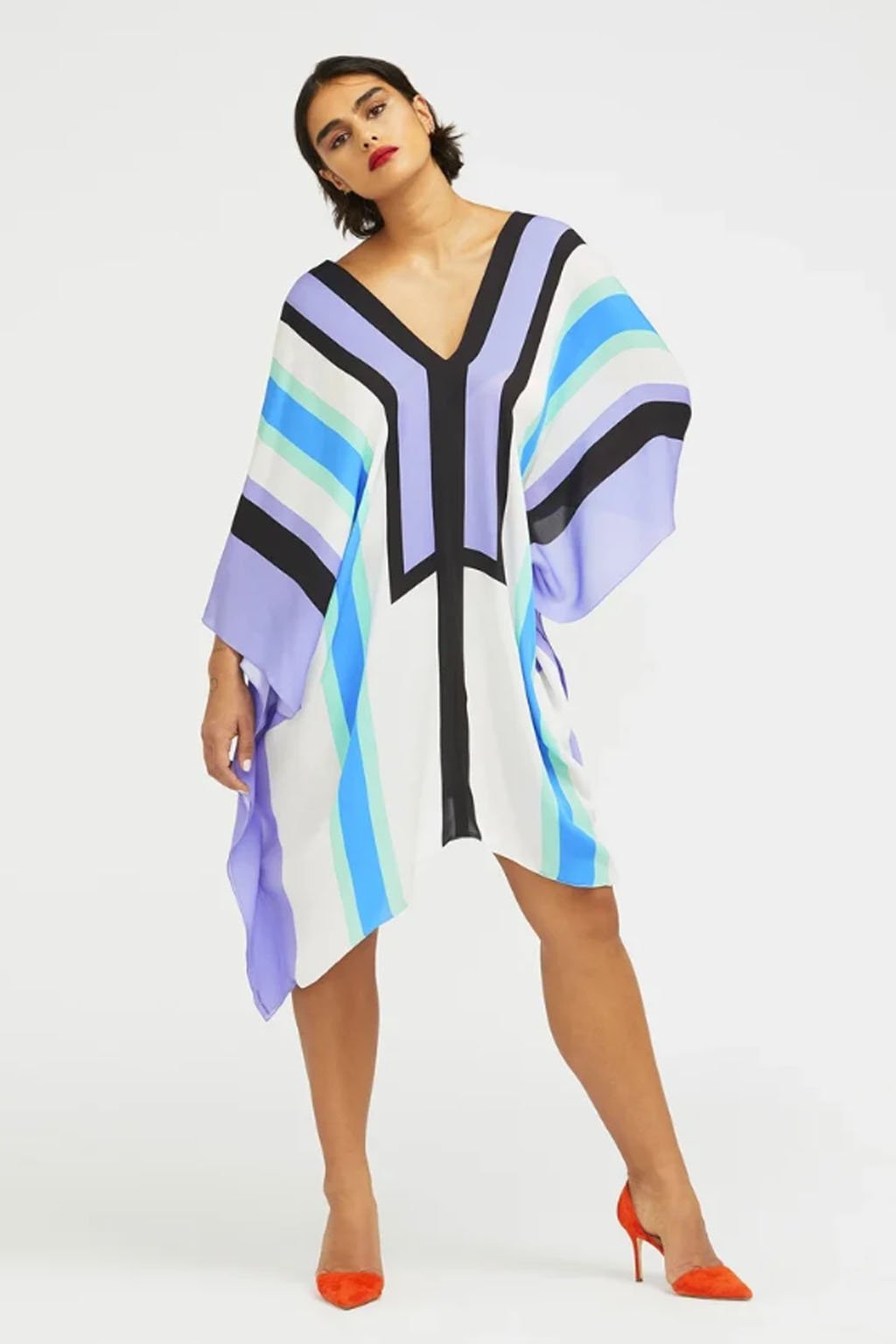 Bold Geo Kaftan Dress in Soft Silk Crepe