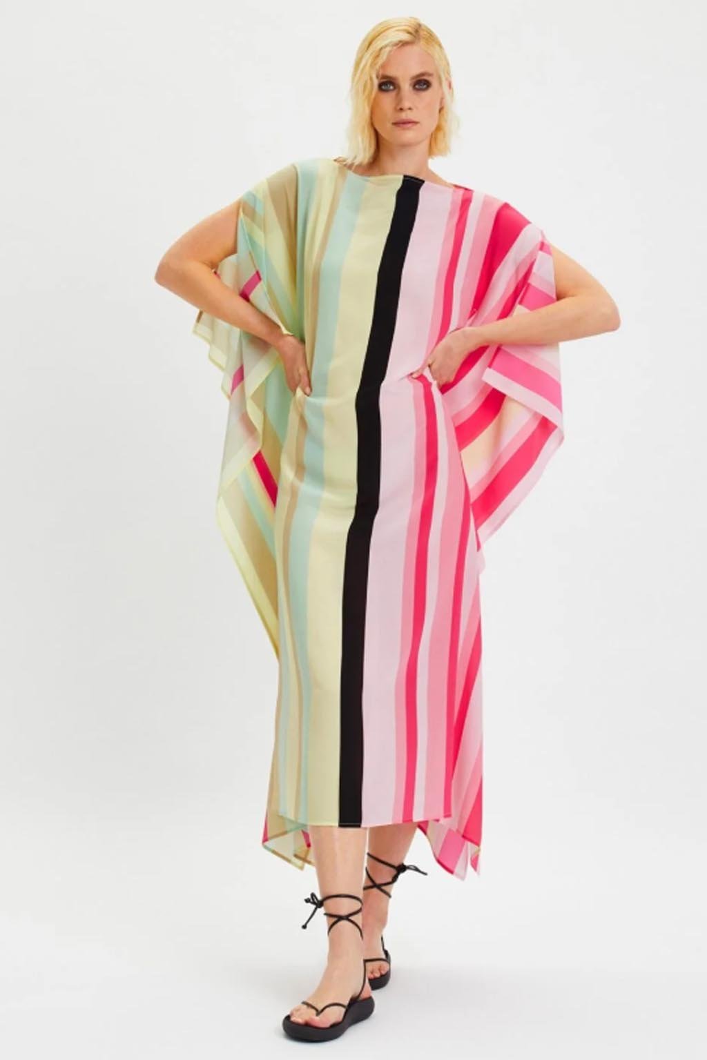Vibrant Striped Kaftan in Soft Silk Crepe