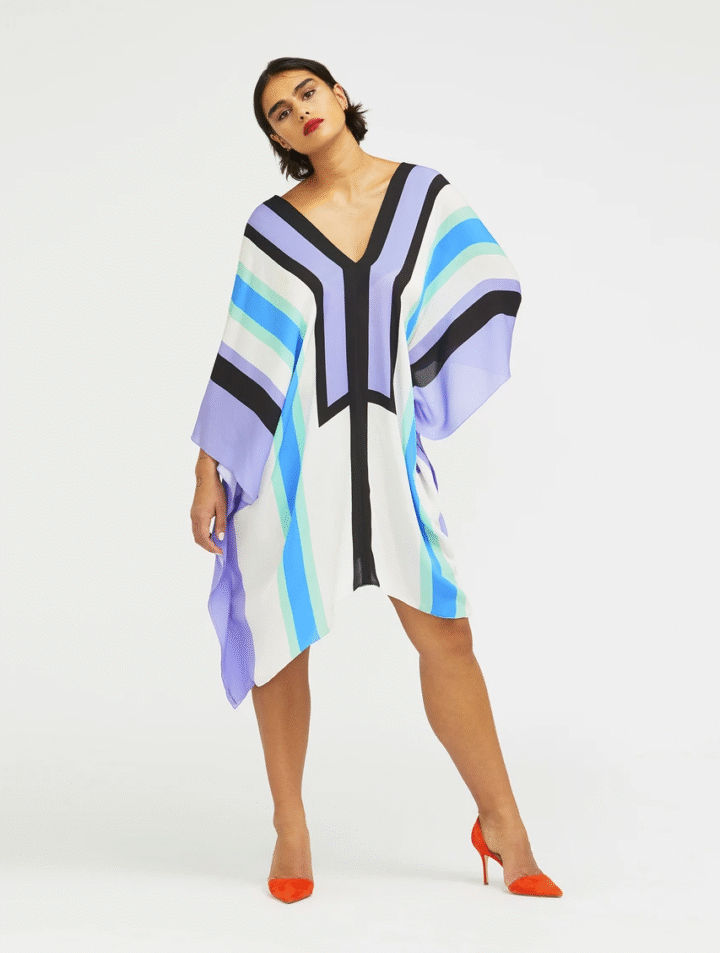 Bold Geo Kaftan Dress in Soft Silk Crepe