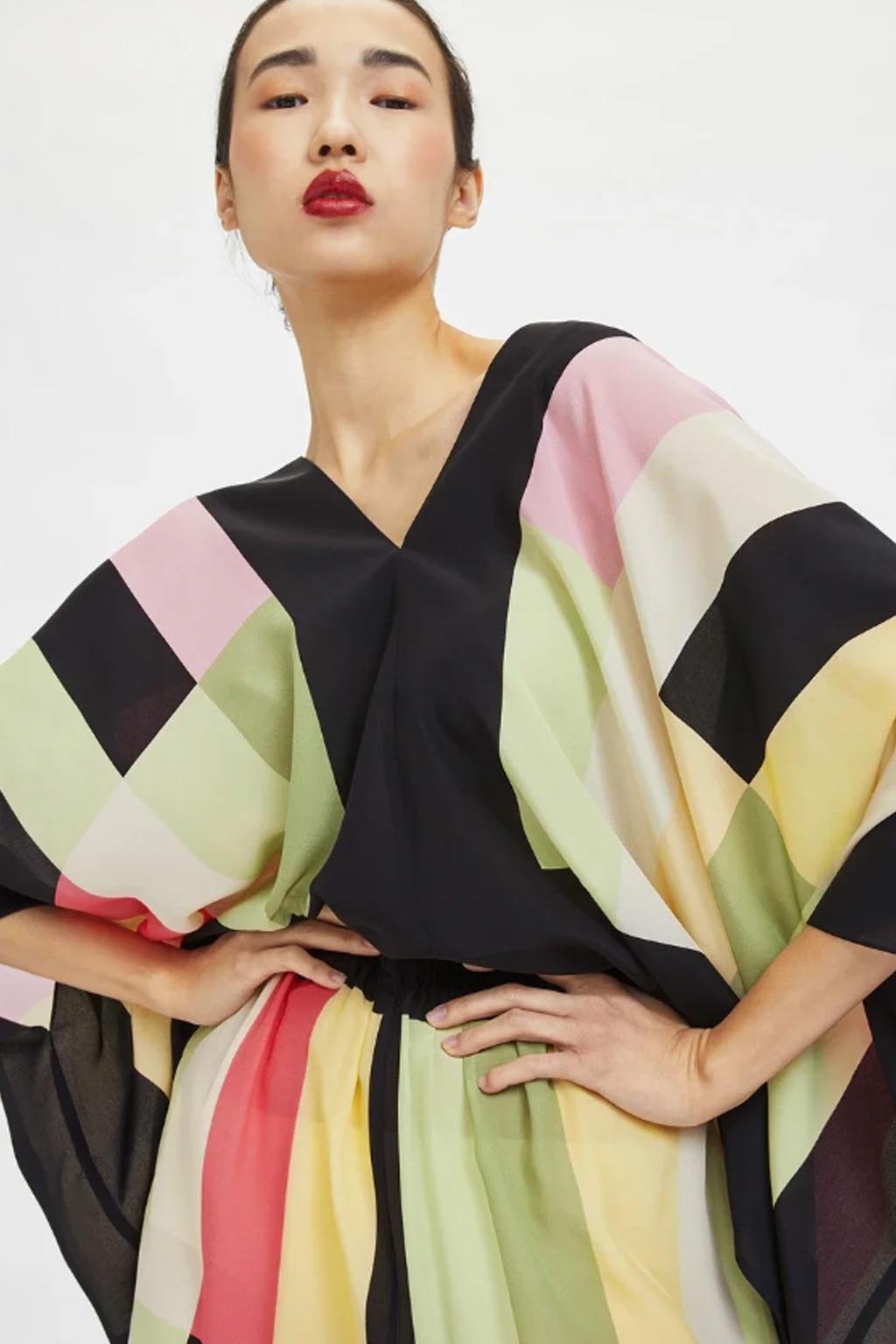 Elegant Flow: Soft Silk Crepe in Bold Pastel Stripes
