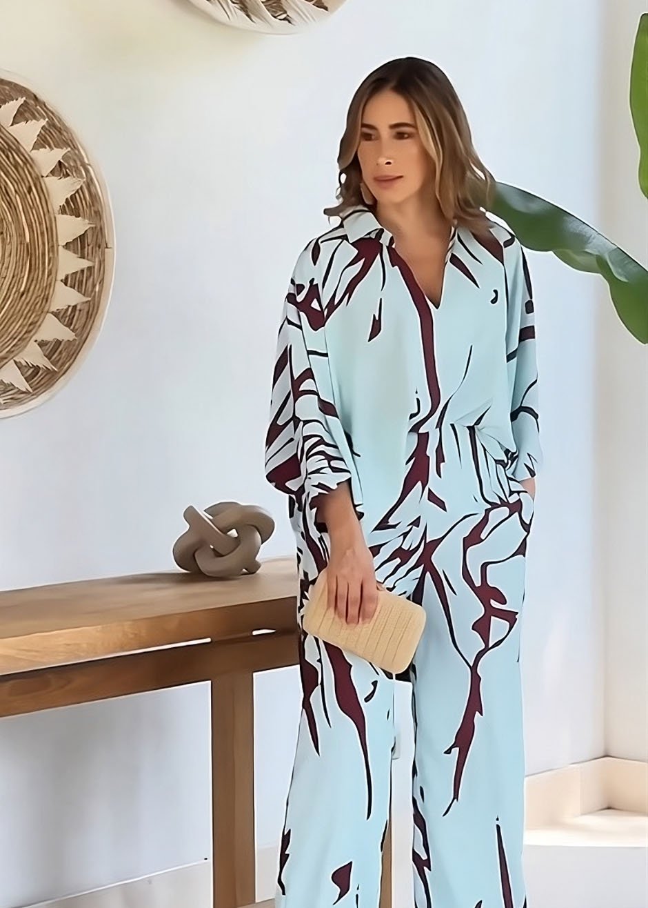 Tropical Bloom Co-ord Set – Seafoam & Maroon