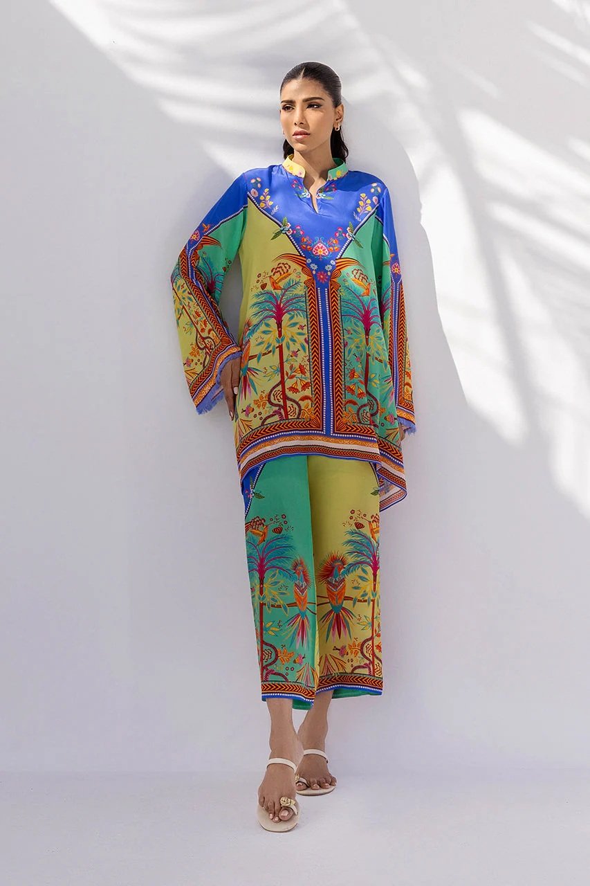 Tropical Mirage – Digital Printed Silk Crepe Shirt & Trousers Set