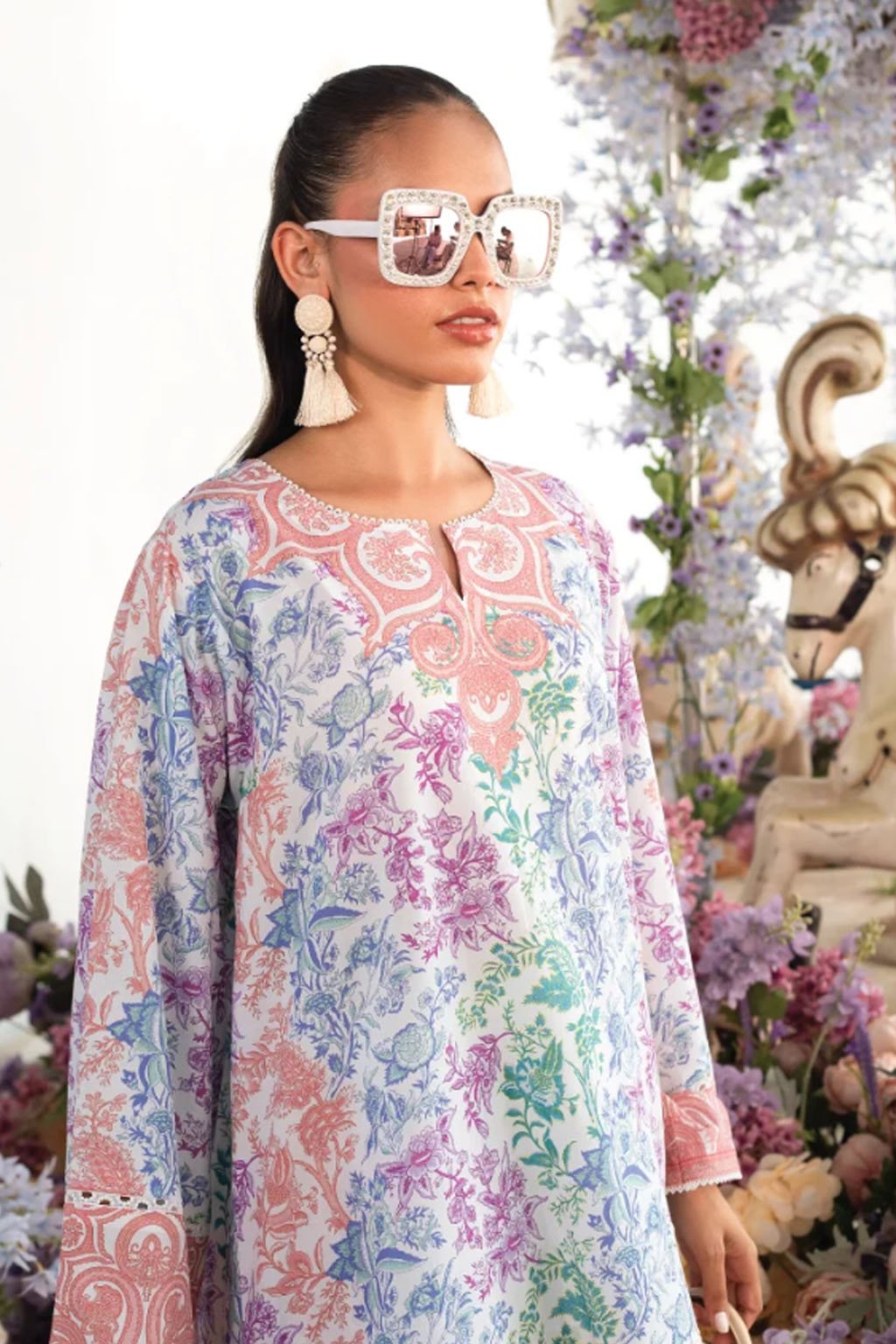 Elegant Soft BSY Crepe Ensemble – Floral Grace & Comfort