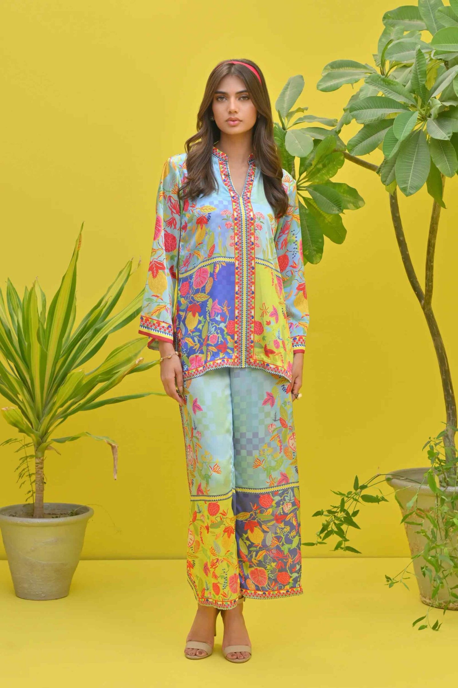 Vibrant Floral Patchwork Cotton Satin Blend Co-Ord Set