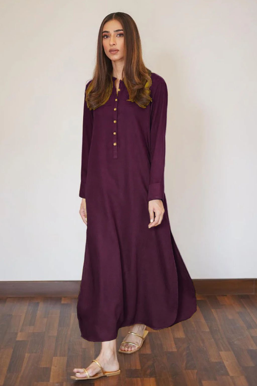 Elegant Serenity: Median Silk Crepe Long Dress